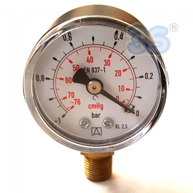 Manomètre à vide, diamètre 40 mm, échelle bar et cmHg, raccordement radial