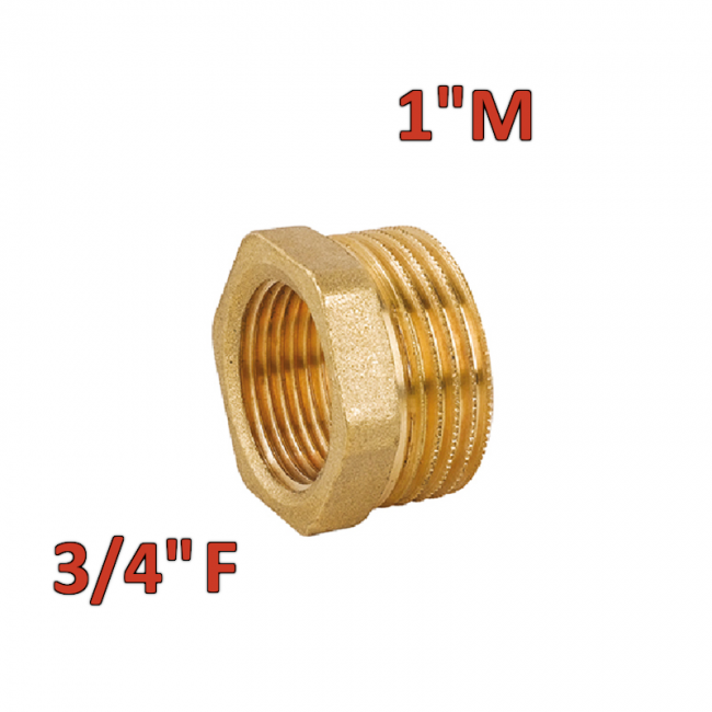Réducteur hexagonal en laiton avec connexion mâle/femelle 1'' x 3/4''