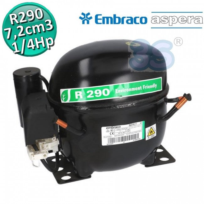 R290 Gas Compressor MBP HBP 1/4 Hp 7.28 cm3 Embraco Aspera NEK6181U