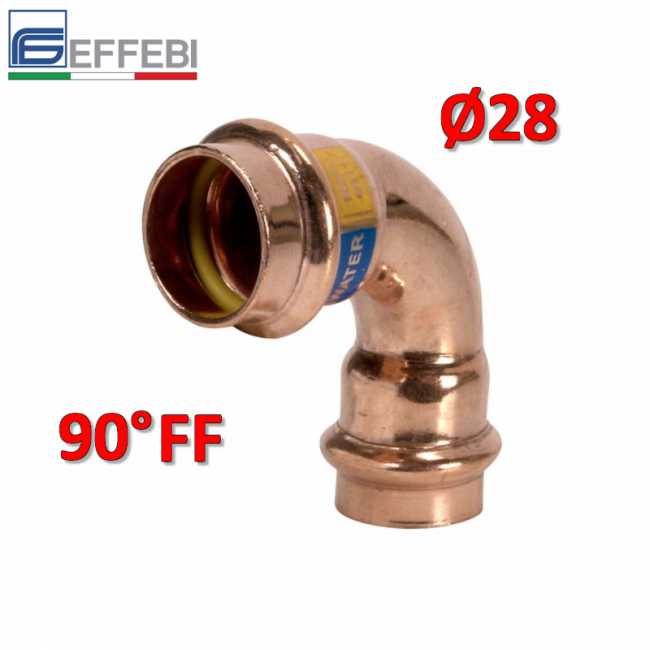 Coude à 90° FF Ø 28 mm - UNICO en cuivre à emboîtement pour eau et gaz