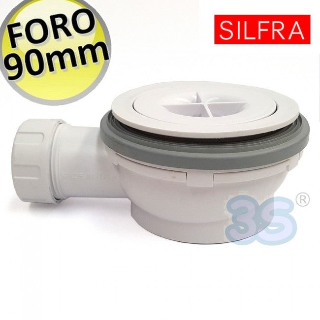 Bonde de receveur de douche extra-plate avec orifice de 90 mm de diamètre et capuchon chromé - Silfra