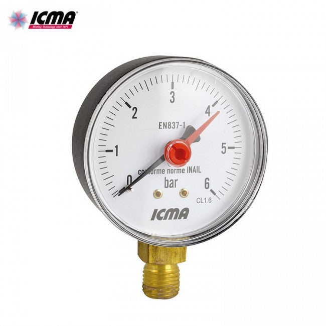 Manomètre ICMA 1/4'' réf. 257 pour raccordement radial à l'eau, 0-6 bar - Conforme aux normes INAIL