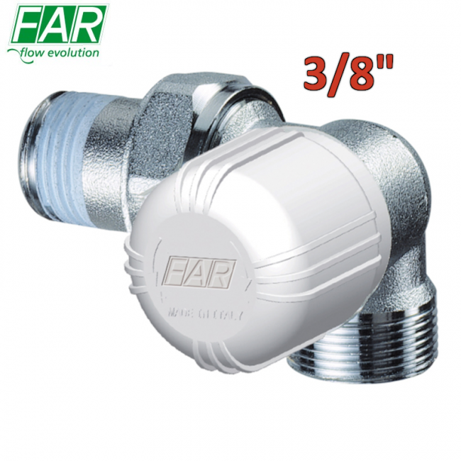 1616 - Vanne thermostatique à double angle 3/8'' avec angle gauche, commande verticale, raccordement cuivre - FAR