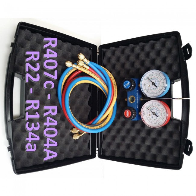 Collecteur à 2 voies avec flexibles - R407c R404A R22 R134a