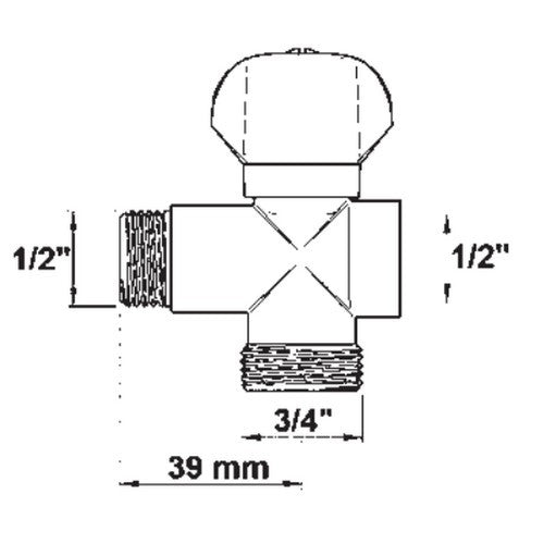 Robinet de machine à laver à 3 voies - 1/2'' x 3/4'' x 1/2'' M-M chromé