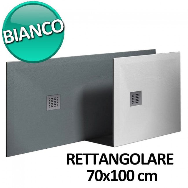 Receveur de douche 70x100 en résine et gelcoat effet pierre - Couleur Blanc