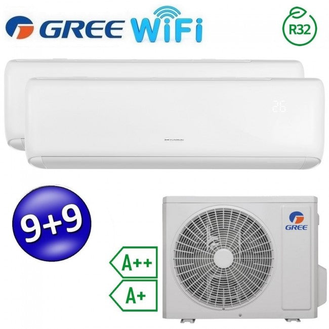 Climatisation ARI dual split inverseur Wi-Fi 9000 + 9000 Btu (U.E.14) GREE R32 classe A++/A+
