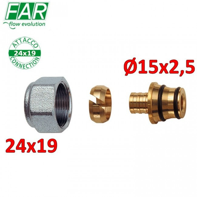 Adaptateur 6052 - 24x19 pour tuyau en plastique Ø 15x2,5 mm - FAR