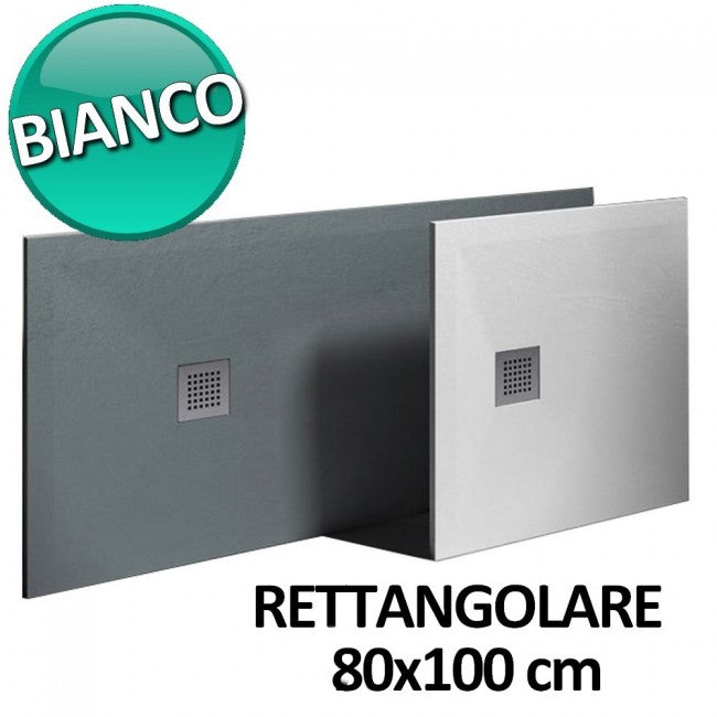 Receveur de douche 80x100 en résine et gelcoat effet pierre - Couleur Blanc