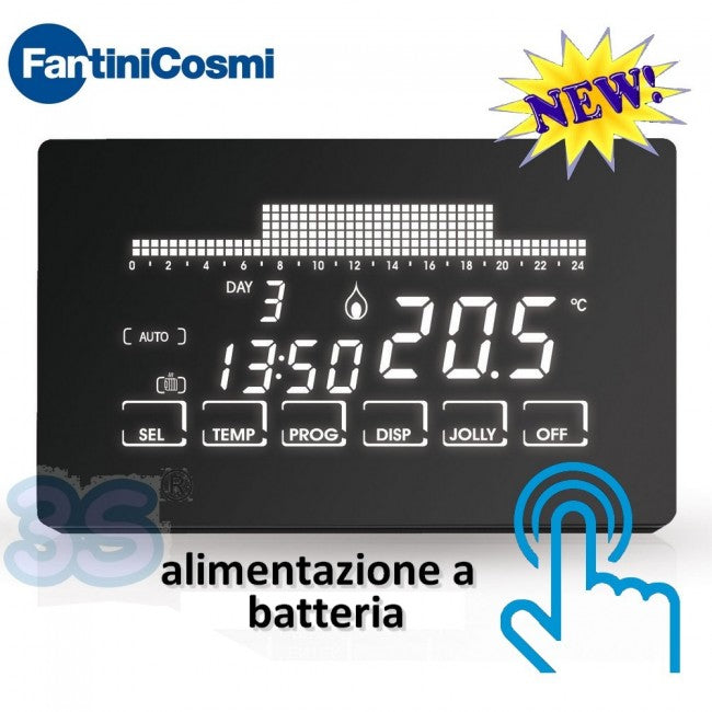 CH191 Ultra-slim touchscreen chronothermostat with weekly programming, battery-powered, Fantini Cosmi