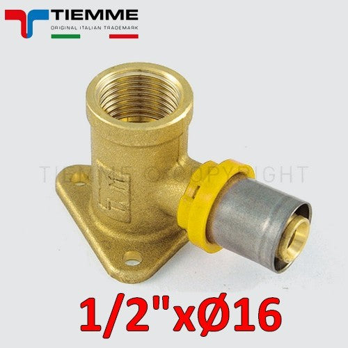 Raccord de gaz multicouche - coude femelle courbé avec bride 1/2'' x Ø 16 mm