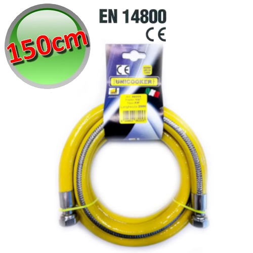 Stainless steel flexible hose for methane gas F - F - 150 cm compliant with UNI EN 14800 standard