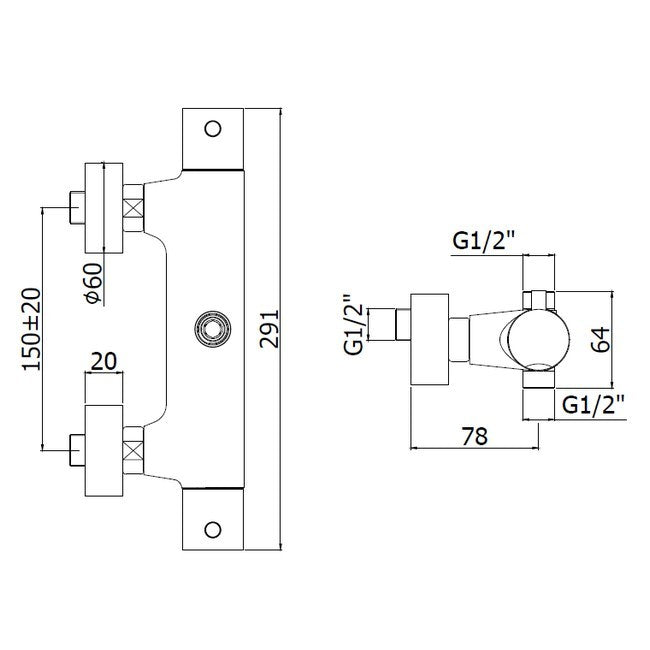 Mitigeur thermostatique de douche extérieur avec inverseur 2 voies - Light Paffoni LIQ169CR