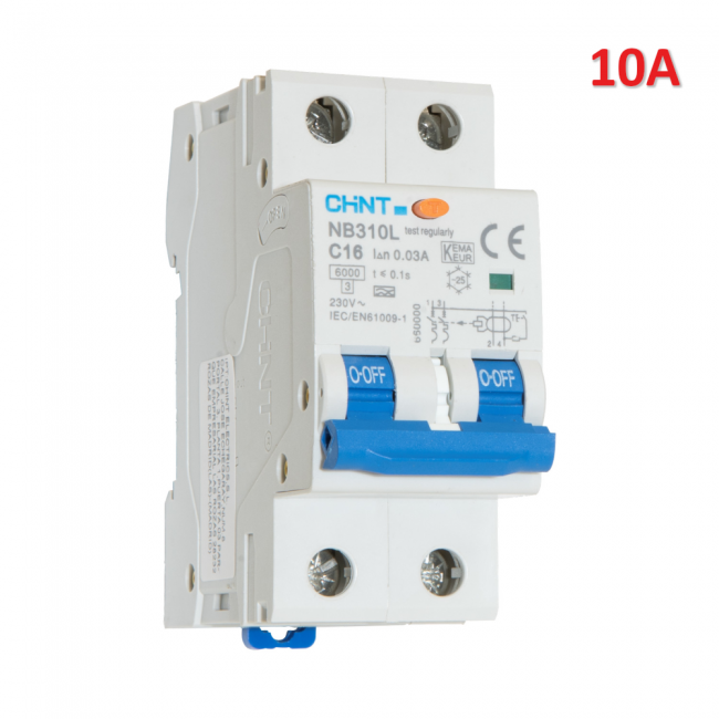 Disjoncteur différentiel compact NB310L/C10-2P-6-A30, 2 pôles, 10 A, 30 mA, 6 kA, courbe en C, type A, 2 M