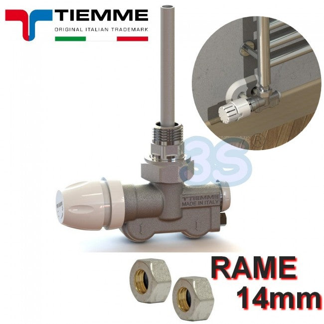 Robinets TIEMME 1/2'' à simple/double sortie avec adaptateurs en cuivre de 14 mm - raccords coudés pour sèche-serviettes