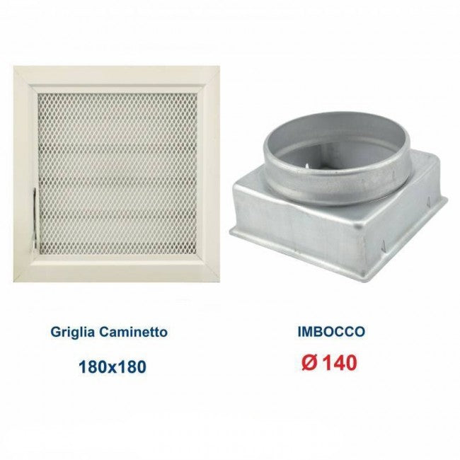 Ventilation Grille 18x18cm Dia.140mm White with MESH and Chimney Adapter