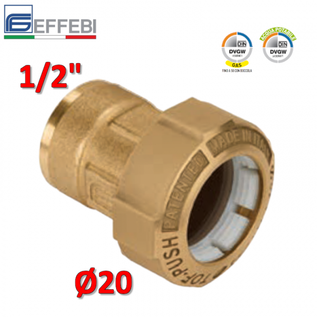 Simple TOF-PUSH fitting Ø 20 x 1/2'' female brass for PE - polyethylene pipe