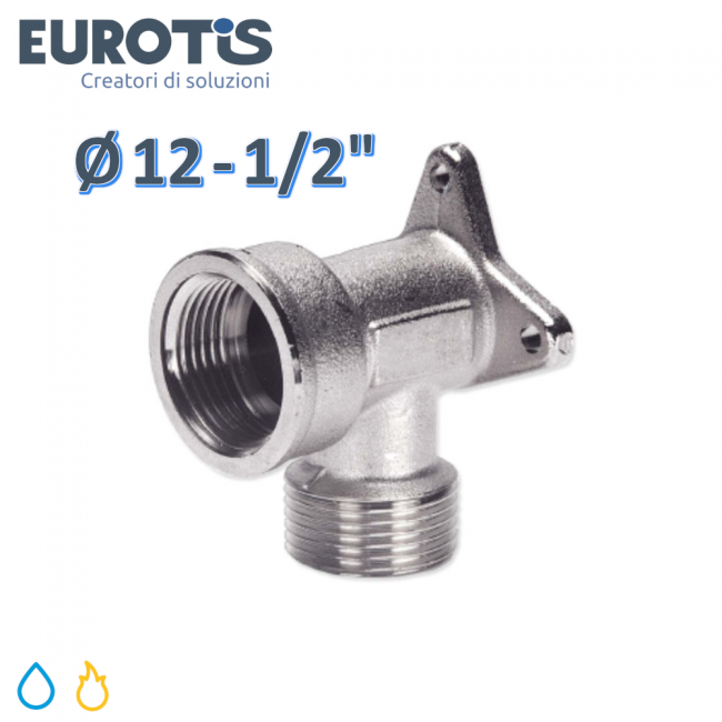 Coude Ø 12 - 1/2'' avec fixation mâle/femelle en laiton nickelé pour eau et gaz - Eurotis