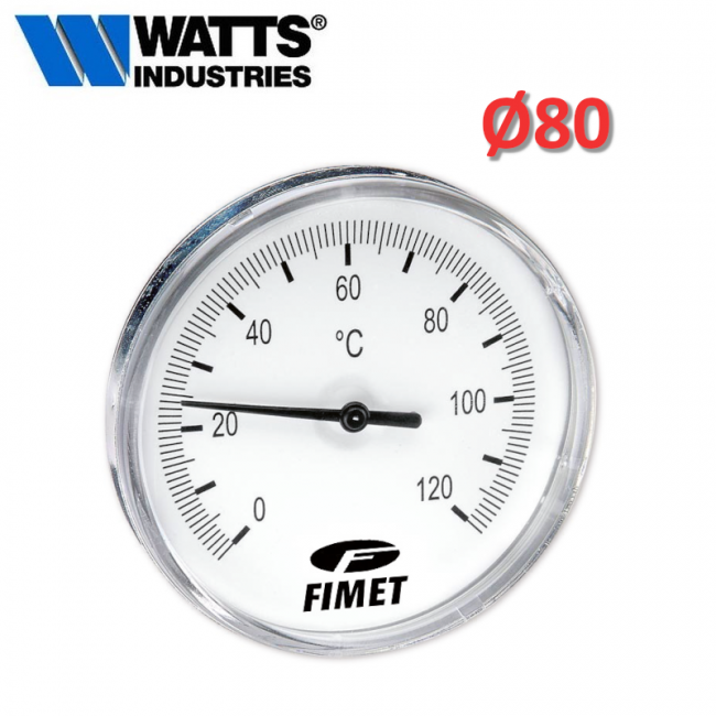 WATTS - Thermomètre bimétallique 0°C - 120°C avec connexion arrière Ø 80, tige de 50 mm