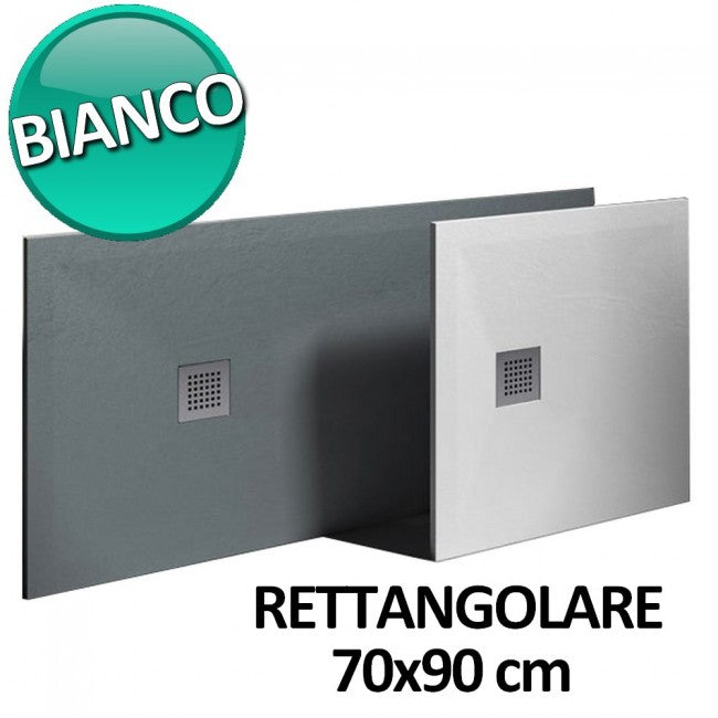 Receveur de douche 70x90 cm en résine et gelcoat effet pierre - Couleur Blanc