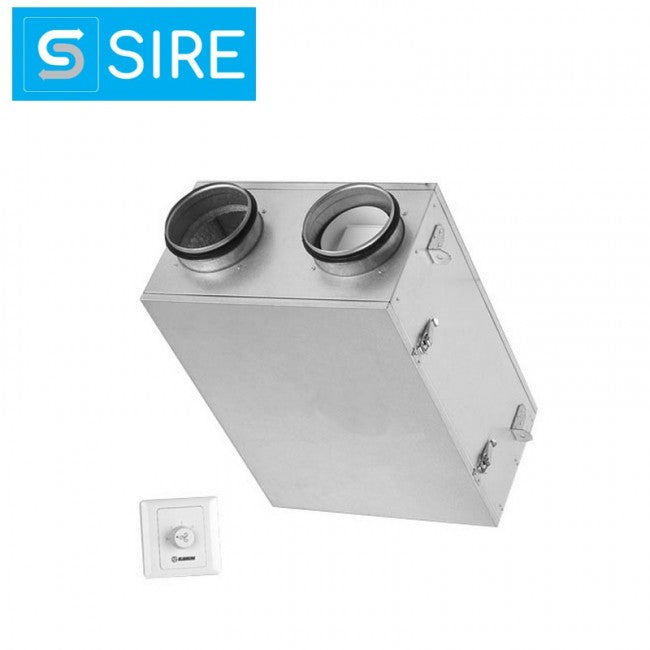 Unité de ventilation à récupération de chaleur D105 avec un débit maximal de 80 m³/h et une hauteur manométrique de 60 Pa.