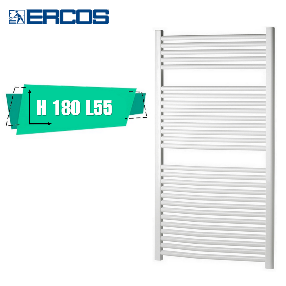 Monica Ercos white heated towel rail 180x55 cm 50 cm pipe centres