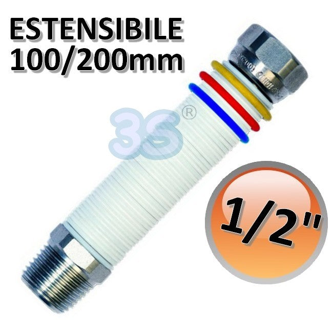Tuyau flexible en acier de 1/2 pouce, extensible, 100/200 mm - pour eau et gaz