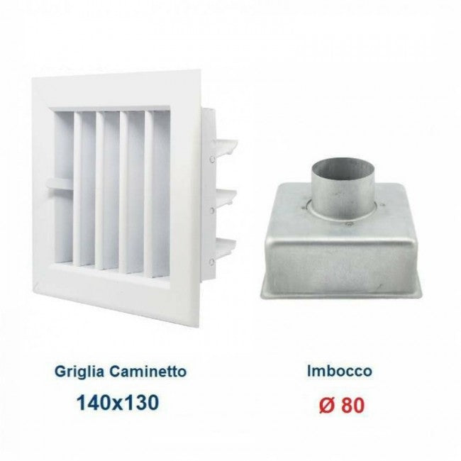 14x13cm white ventilation grille with D.80 adapter - adjustable fireplace vent