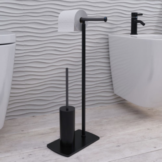 GEDY Florida - Freestanding Bathroom Accessory, Double Toilet Paper Holder and Toilet Brush