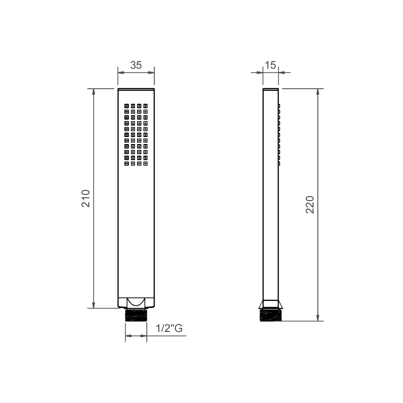 Douchette rectangulaire plate en laiton chromé avec raccord GM 1/2" - BNDOCCD071 Ponsi