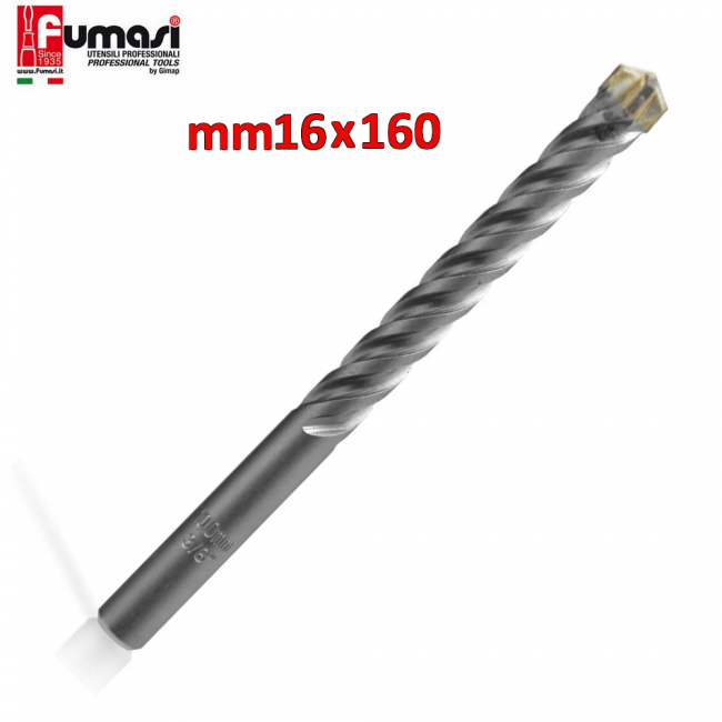Foret à percussion SDS-PLUS 16 mm x 160 mm pour béton et maçonnerie, avec 4 dents de coupe et 4 spirales