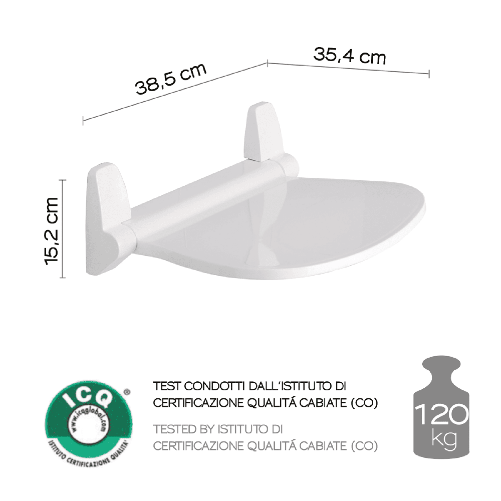 GEDY Sound - Siège de douche pliable, blanc et chromé, capacité de 120 kg