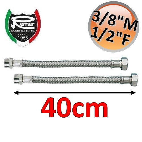 Pair of FLEXITALY water hoses 40cm - 3/8 male 1/2 female