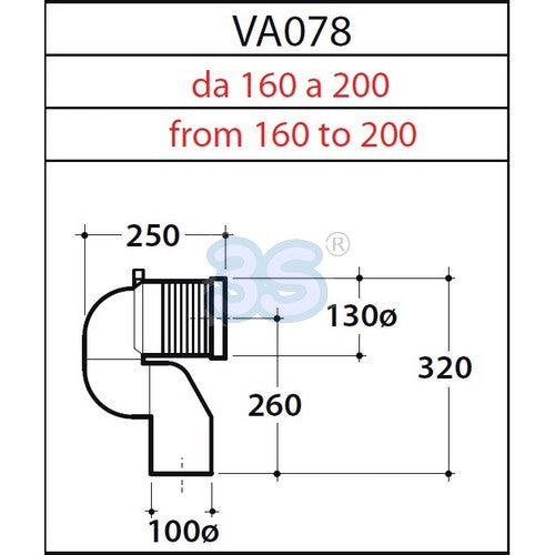 Courbe technique traduite pour l'évacuation des toilettes au sol - VA078