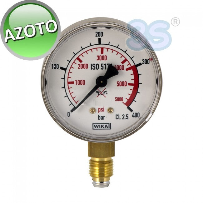 Manomètre 0-400 bar pour azote, raccord 1/4 avec joint
