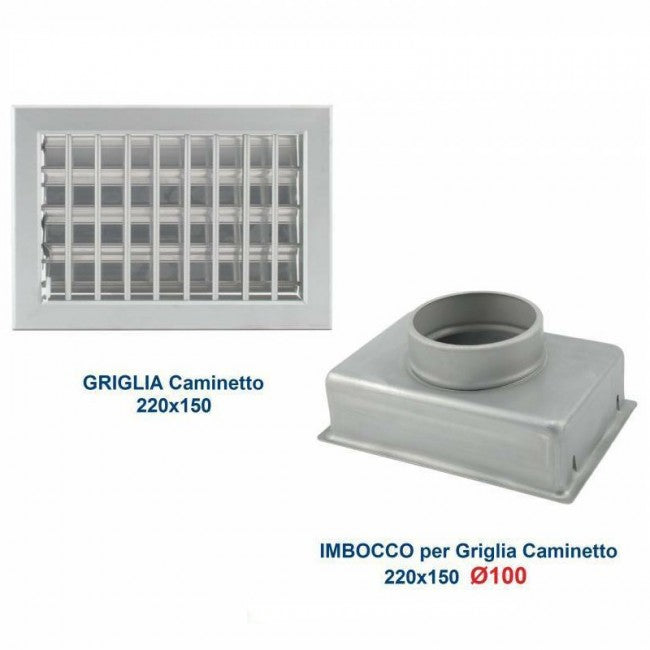 Ventilation Grille 22x15cm ALUMINIUM 100mm Diameter with Chimney Adapter