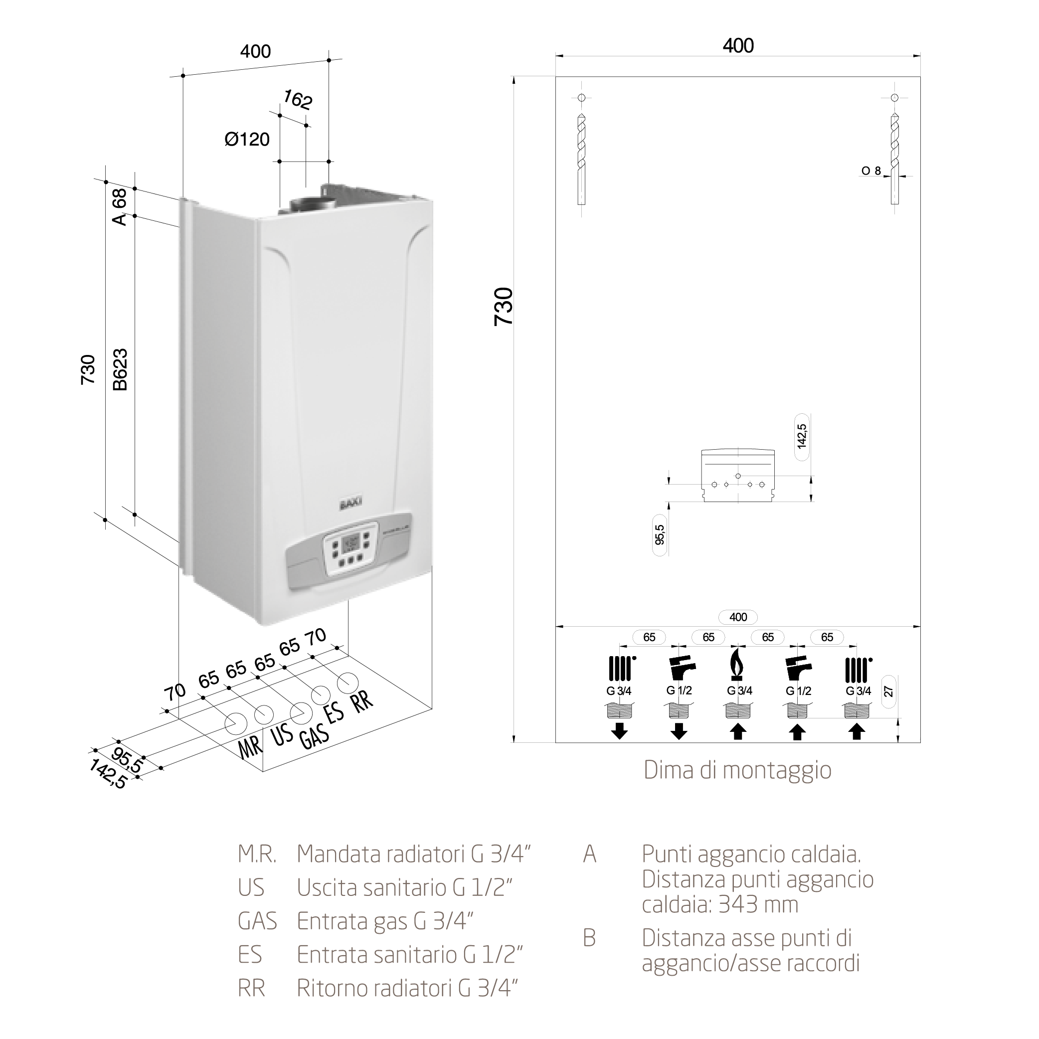 Chaudière murale à chambre ouverte BAXI ECO5 BLUE 24, 24 kW