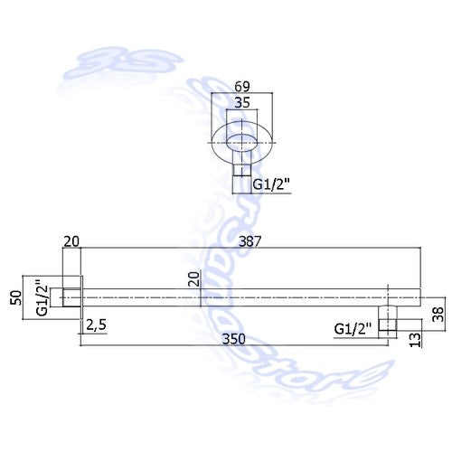 Bras de douche elliptique PAFFONI ZSOF090CR 35 cm