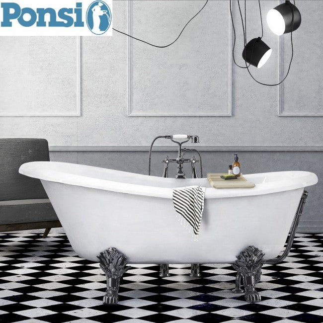 Baignoire Ponsi LAMBDA en résine effet marbre avec pieds chromés - 167 x 76 cm
