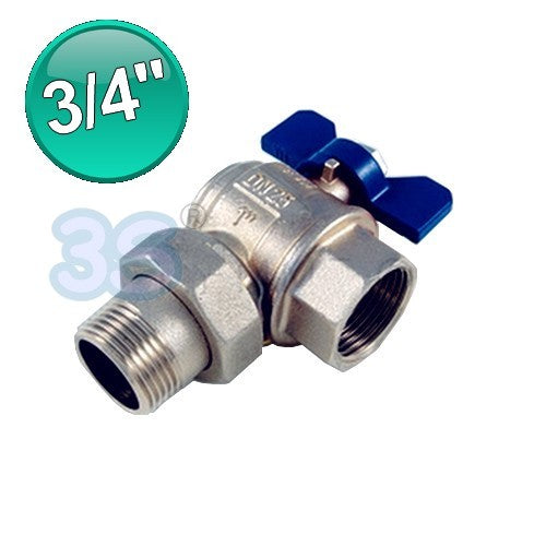 Vanne à boisseau sphérique coudée 3/4'' M-F avec raccord ISO 228 - levier bleu